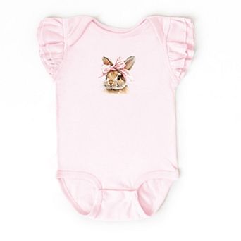 Watercolor Coquette Bunny - Baby Flutter Sleeve Bodysuit