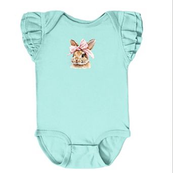 Watercolor Coquette Bunny - Baby Flutter Sleeve Bodysuit