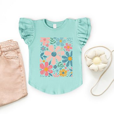 Pastel Flowers Collage - Flutter Sleeve Graphic T-Shirt
