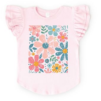 Pastel Flowers Collage - Flutter Sleeve Graphic T-Shirt