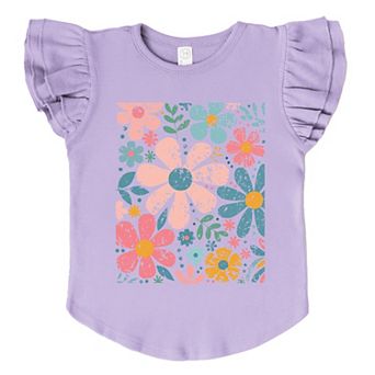 Pastel Flowers Collage - Flutter Sleeve Graphic T-Shirt