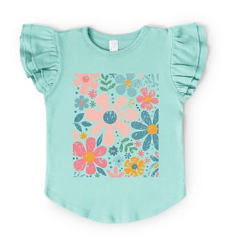 Pastel Flowers Collage - Flutter Sleeve Graphic T-Shirt