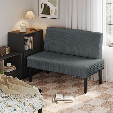 AKSZRI Small 2-Seater Corduroy Loveseat-Armless Sofa for Small Spaces, Easy Assembly, Dark Grey