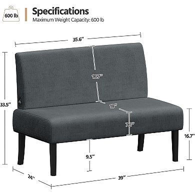 AKSZRI Small 2-Seater Corduroy Loveseat-Armless Sofa for Small Spaces, Easy Assembly, Dark Grey