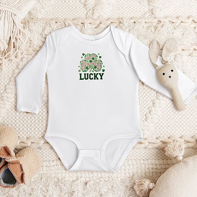 Lucky Varsity Coquette Patchwork Print - Baby Long Sleeve Bodysuit