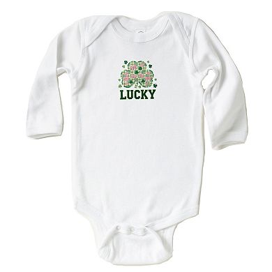 Lucky Varsity Coquette Patchwork Print - Baby Long Sleeve Bodysuit