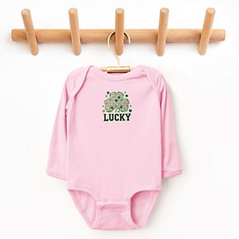 Lucky Varsity Coquette Patchwork Print - Baby Long Sleeve Bodysuit