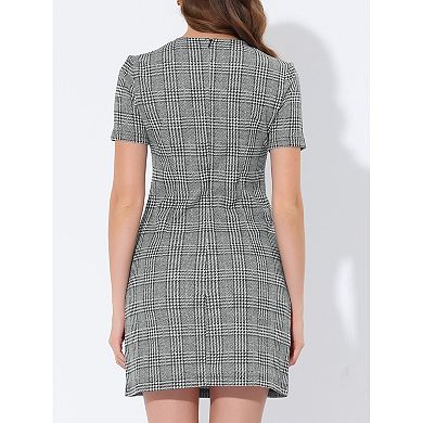 Work Dress for Women Short Sleeve Vintage Houndstooth Above the Knee Dresses