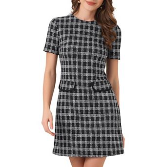 Work Dress for Women Short Sleeve Vintage Houndstooth Above the Knee Dresses