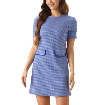 Work Dress for Women Short Sleeve Vintage Houndstooth Above the Knee Dresses