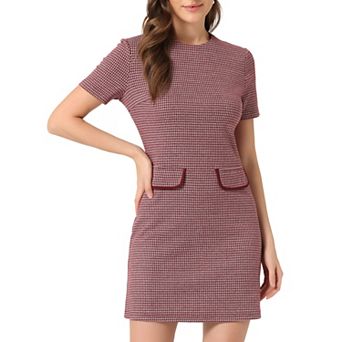 Work Dress for Women Short Sleeve Vintage Houndstooth Above the Knee Dresses