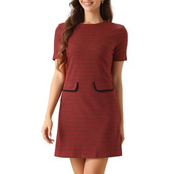 Work Dress for Women Short Sleeve Vintage Houndstooth Above the Knee Dresses