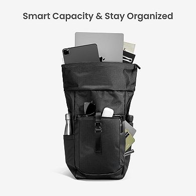 AKSZRI Expandable Rolltop Laptop Backpack - Water-Resistant Daypack for 13-17.3" Laptop