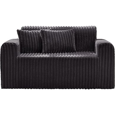 AKSZRI 2-Seater Foam Loveseat with Removable Cover-Furry Sofa with Pillows for Small Spaces