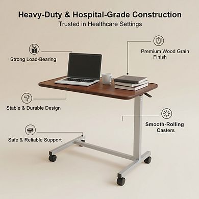 KSIZUIS Professional Overbed Table - Medical Adjustable Height with Wheels for Hospital & Home Use