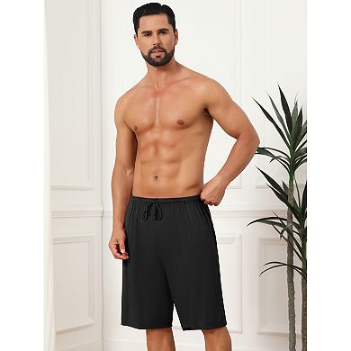 2 Packs Sleepwear Bottom for Men's Comfortable Solid Color Lounge Drawstring Pajama Shorts