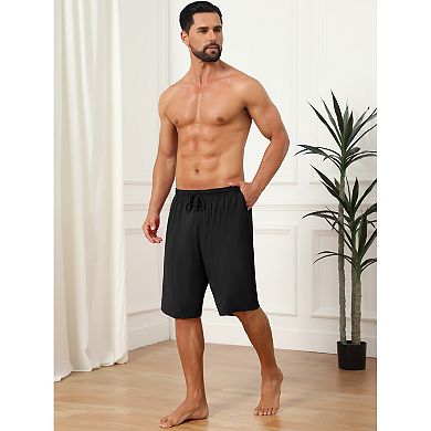 2 Packs Sleepwear Bottom for Men's Comfortable Solid Color Lounge Drawstring Pajama Shorts