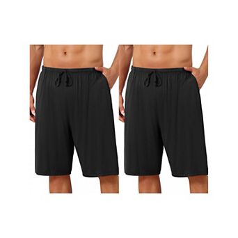 2 Packs Sleepwear Bottom for Men's Comfortable Solid Color Lounge Drawstring Pajama Shorts