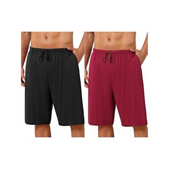 2 Packs Sleepwear Bottom for Men's Comfortable Solid Color Lounge Drawstring Pajama Shorts