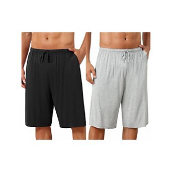2 Packs Sleepwear Bottom for Men's Comfortable Solid Color Lounge Drawstring Pajama Shorts
