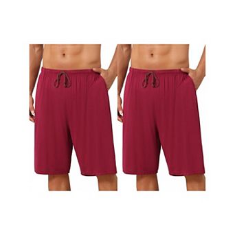 2 Packs Sleepwear Bottom for Men's Comfortable Solid Color Lounge Drawstring Pajama Shorts