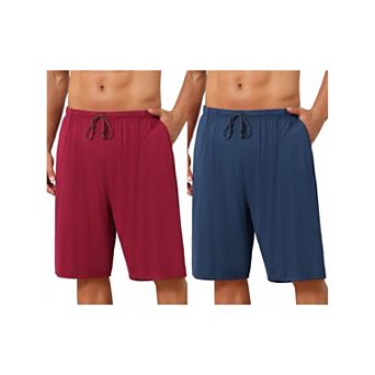 2 Packs Sleepwear Bottom for Men's Comfortable Solid Color Lounge Drawstring Pajama Shorts