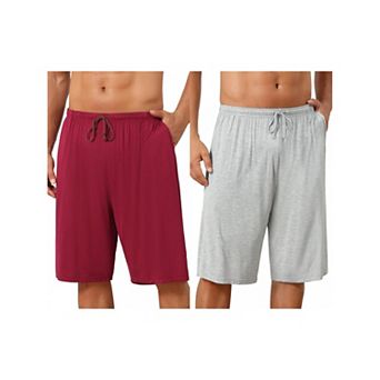 2 Packs Sleepwear Bottom for Men's Comfortable Solid Color Lounge Drawstring Pajama Shorts