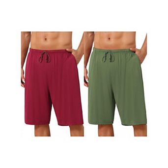 2 Packs Sleepwear Bottom for Men's Comfortable Solid Color Lounge Drawstring Pajama Shorts