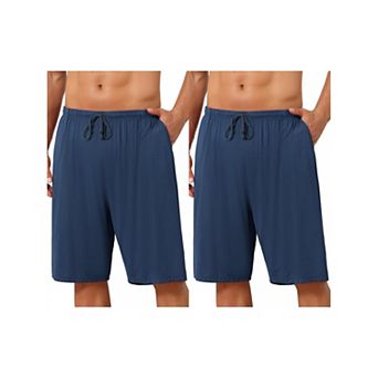 2 Packs Sleepwear Bottom for Men's Comfortable Solid Color Lounge Drawstring Pajama Shorts