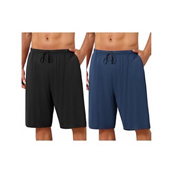 2 Packs Sleepwear Bottom for Men's Comfortable Solid Color Lounge Drawstring Pajama Shorts