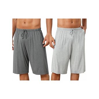2 Packs Sleepwear Bottom for Men's Comfortable Solid Color Lounge Drawstring Pajama Shorts