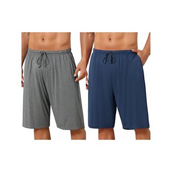 2 Packs Sleepwear Bottom for Men's Comfortable Solid Color Lounge Drawstring Pajama Shorts