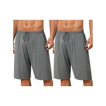 2 Packs Sleepwear Bottom for Men's Comfortable Solid Color Lounge Drawstring Pajama Shorts