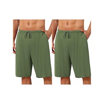 2 Packs Sleepwear Bottom for Men's Comfortable Solid Color Lounge Drawstring Pajama Shorts