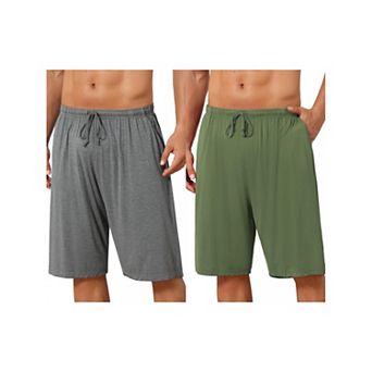 2 Packs Sleepwear Bottom for Men's Comfortable Solid Color Lounge Drawstring Pajama Shorts