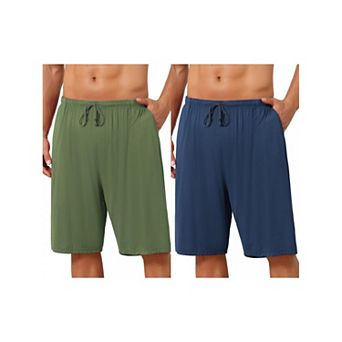 2 Packs Sleepwear Bottom for Men's Comfortable Solid Color Lounge Drawstring Pajama Shorts