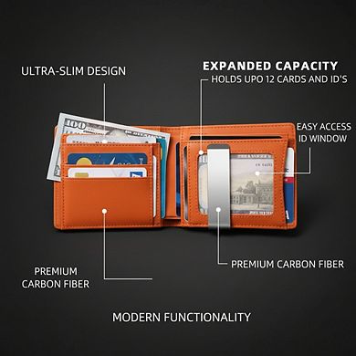 KSIZUIS Money Clip Wallet - Slim Leather Bifold with ID Window & RFID Blocking, Holds 12 Cards