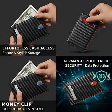 KSIZUIS Money Clip Wallet - Slim Leather Bifold with ID Window & RFID Blocking, Holds 12 Cards