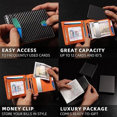 KSIZUIS Money Clip Wallet - Slim Leather Bifold with ID Window & RFID Blocking, Holds 12 Cards