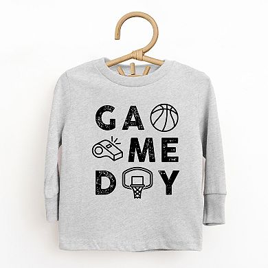 Basketball Game Day Block Distressed - Toddler Long Sleeve Graphic Tee