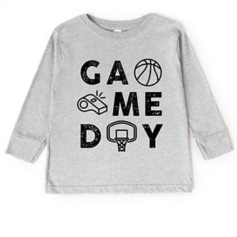 Basketball Game Day Block Distressed - Toddler Long Sleeve Graphic Tee