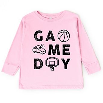 Basketball Game Day Block Distressed - Toddler Long Sleeve Graphic Tee