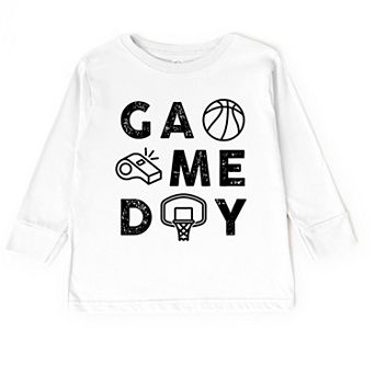 Basketball Game Day Block Distressed - Toddler Long Sleeve Graphic Tee