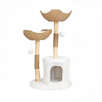 AKSZRI 46.5"Cat Tree for Large Cats-Wooden Tower with Scratching Posts&Luxury Condo,White