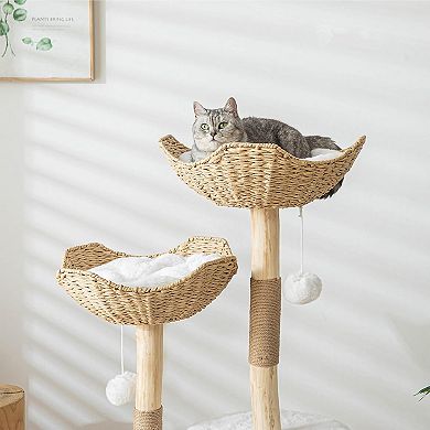 AKSZRI 46.5"Cat Tree for Large Cats-Wooden Tower with Scratching Posts&Luxury Condo,White