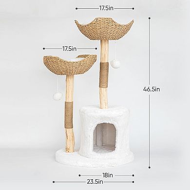 AKSZRI 46.5"Cat Tree for Large Cats-Wooden Tower with Scratching Posts&Luxury Condo,White