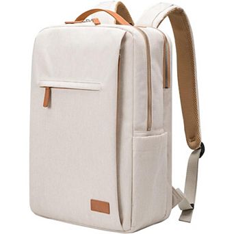AKSZRI 15.6" Laptop Backpack - Waterproof USB Travel Daypack & Carry-On, Beige