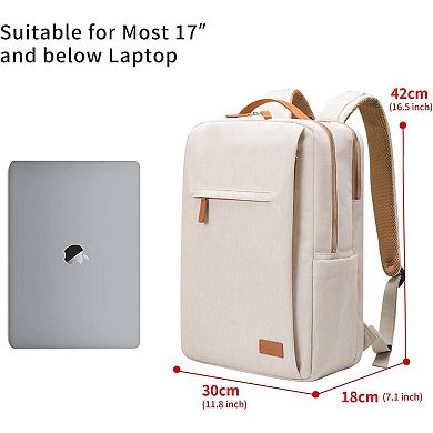 AKSZRI 15.6" Laptop Backpack - Waterproof USB Travel Daypack & Carry-On, Beige