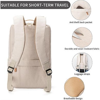 AKSZRI 15.6" Laptop Backpack - Waterproof USB Travel Daypack & Carry-On, Beige