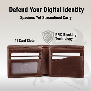 KSIZUIS Western Bifold Wallet - Soft Genuine Leather, RFID Blocking with Flip ID & 11 Card Slots
